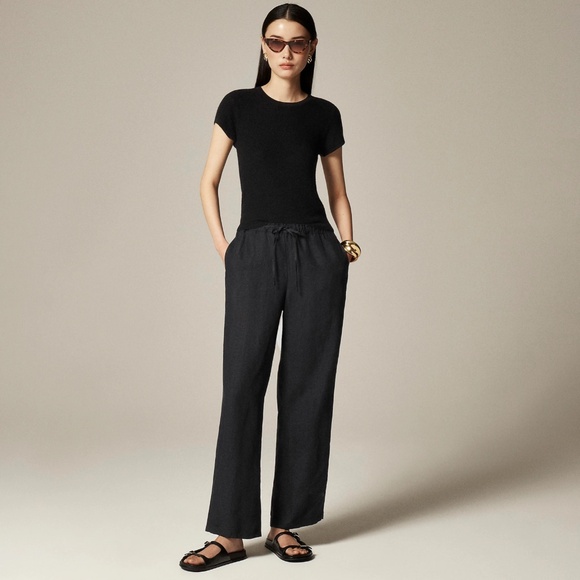 New JCREW Size M T Tall New Soleil Pant in Linen Black $98 CI941 - Picture 1 of 6